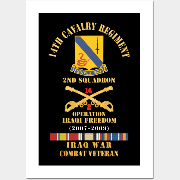 Army - 14th Cavalry Regiment w Cav Br - 2nd Squadron - OIF - 2007–2009 - Red Txt Cbt Vet w IRAQ SVC X 300 Wall Art by twix123844